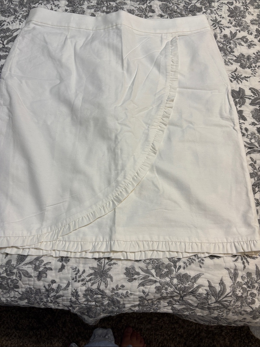 J. Crew White Mini Skirt with Ruffle Wrap Detail